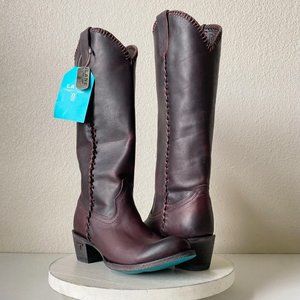 Lane PLAIN JANE Womens Western Boots Sz 7 Cabernet Cowboy Round Toe 16" Tall